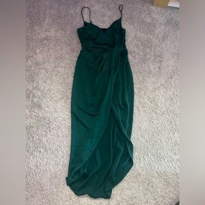 Green high slit dress